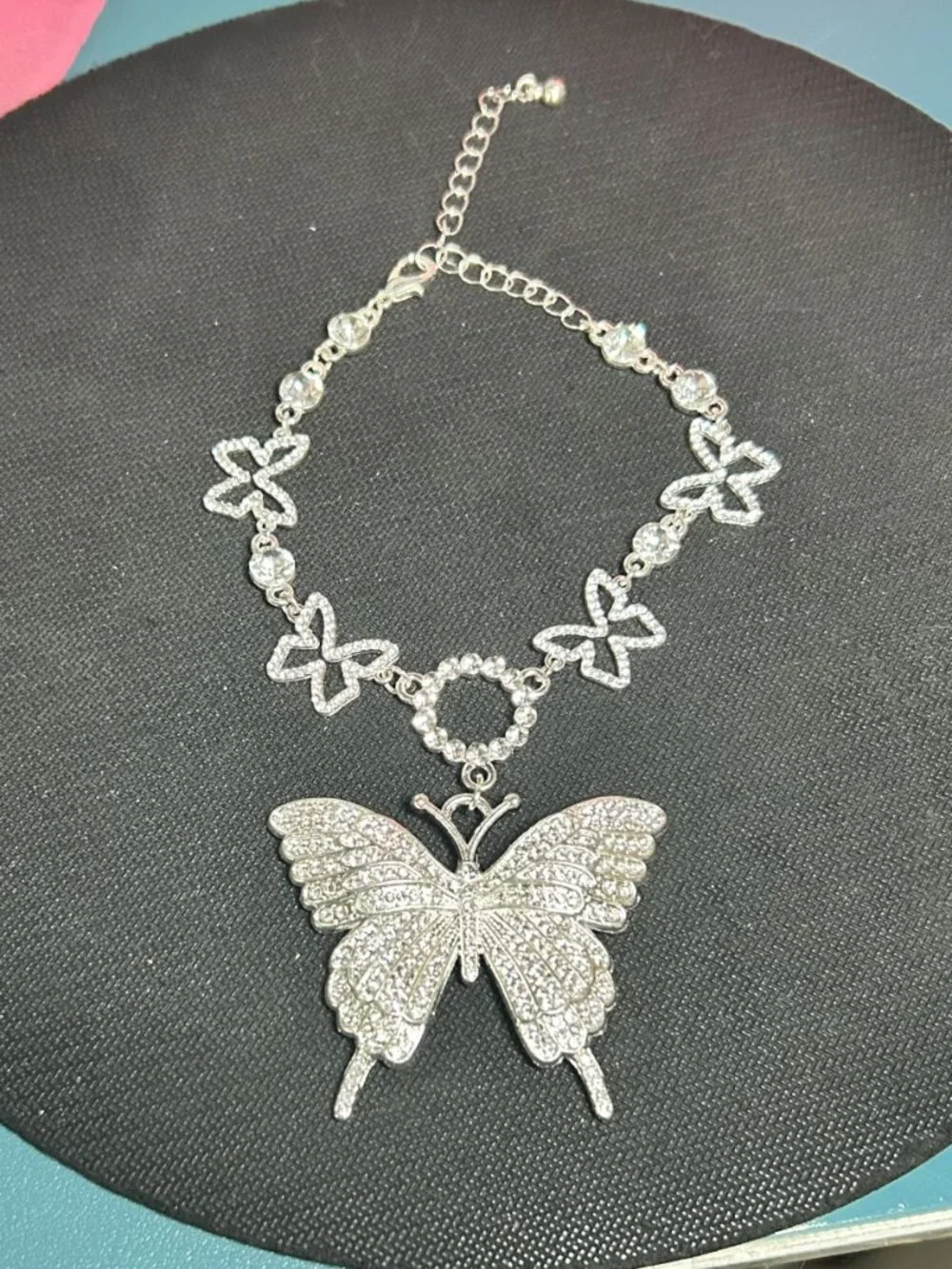 Silver Rhinestone Butterfly Statement Anklet / Ankle Bracelet